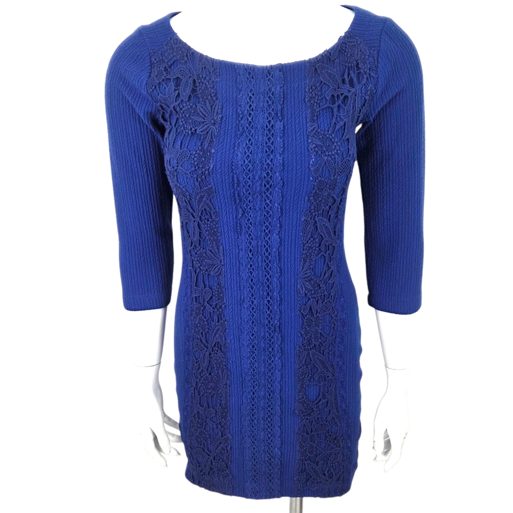 Free People Y2K Crochet Mini Dress Ribbed Knit Stretch Bodycon Womens Small Blue